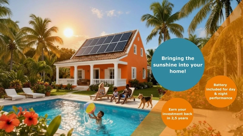 Caribbean home in Curaçao with solar panels installed on the roof